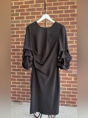 Alberto Malaki Black Ruffle Sleeve Dress Size 6 Stretch Evening Occasion